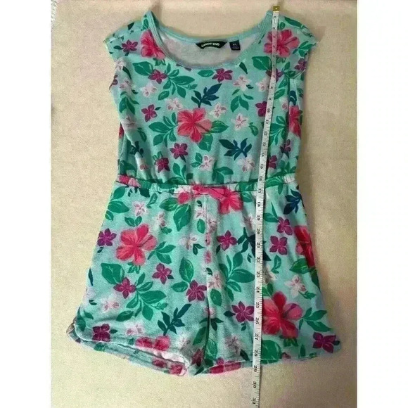 Lands' End Romper Youth X-Large Green Floral All Over Print Shorts Terry Kids - Picture 5 of 6